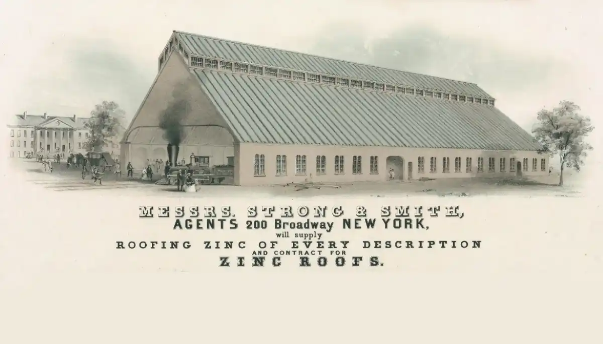 Advertisement for Vieille-Montagne new zinc roofs by agent Strong & Smith in New York - 1851