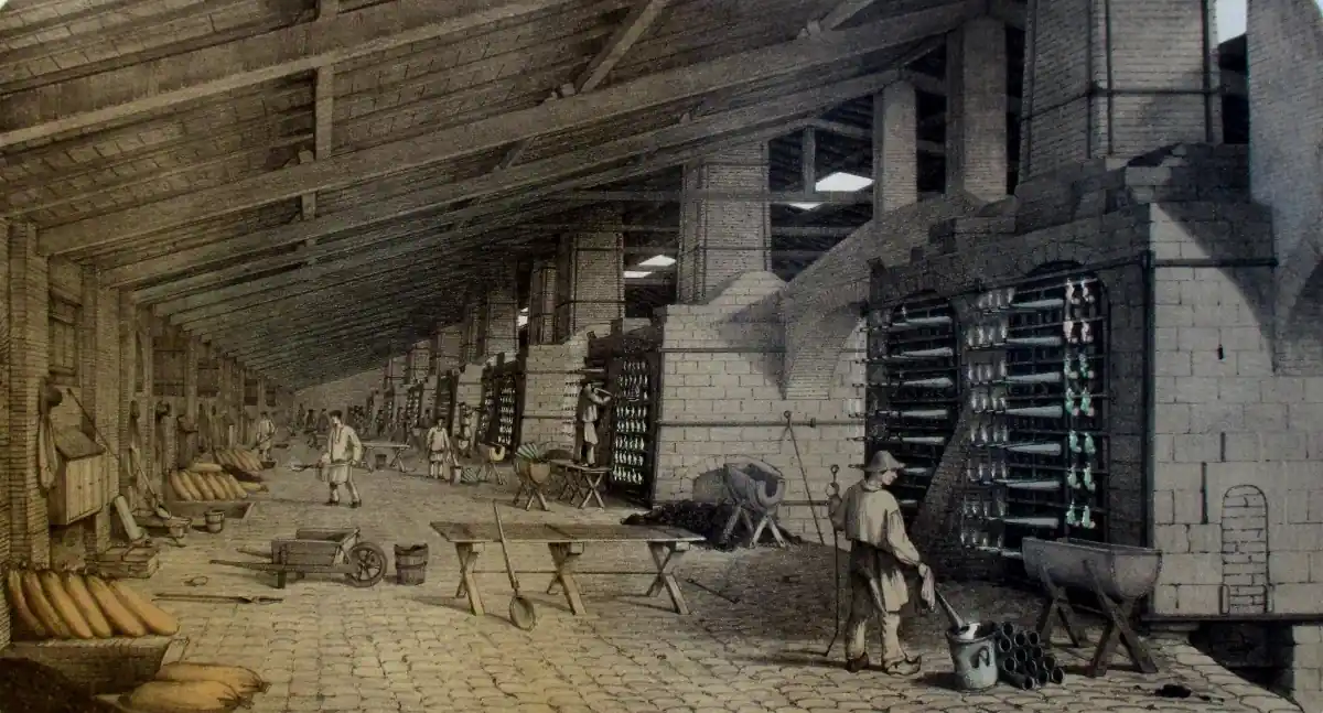 Old illustration of the Vieille-Montagne factory of Saint-Léonard in Liège - 1855