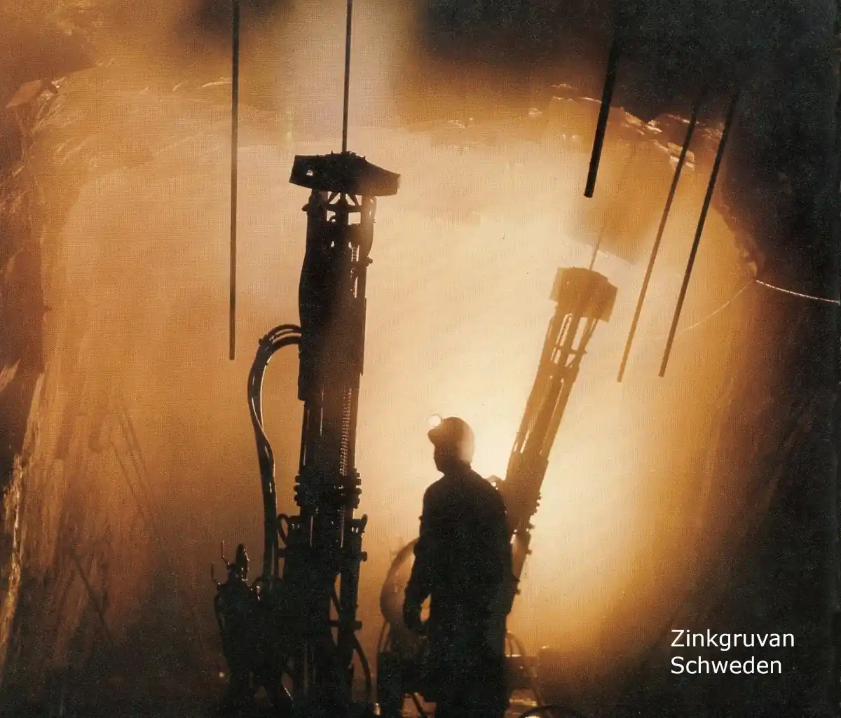 Underground mining work at the Swedish zinc mine of Zinkgruvan - ca 1975
